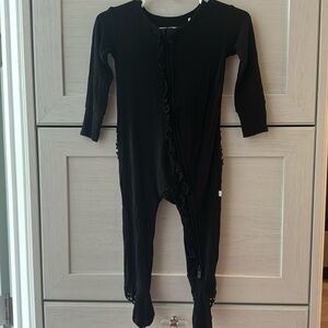 Posh Peanut Black Ribbed Ruffle Pajamas